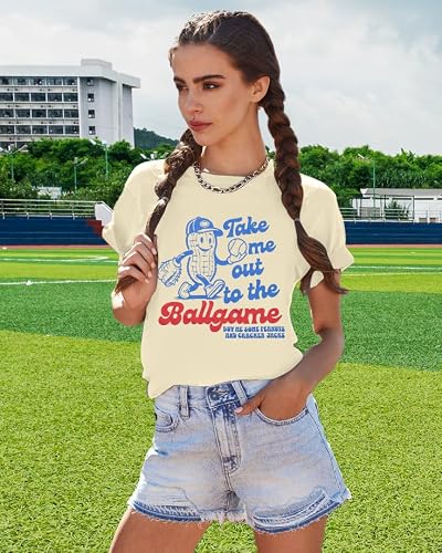 ALLTB Baseball Shirts Women Funny Baseball Mom Shirt Ballgame Graphic Tshirt Game Day Fan Tee Casual Short Sleeve Top Apricot