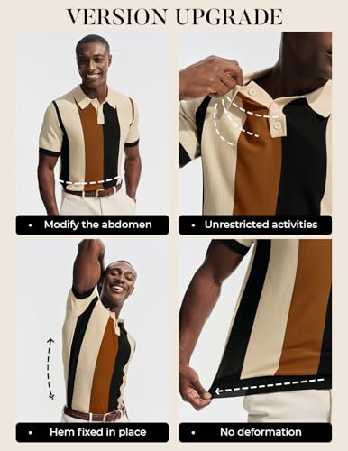PJ PAUL JONES Mens Polo Shirts Short Sleeve Vintage Knit Polo Casual Collared Business Dress Shirt Apricot L