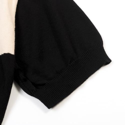 OXKNIT Men's Knit Short Sleeve Shirts Button Down Vintage Embroidery Bird and Flower Pattern Black Polo Shirt Knitwear