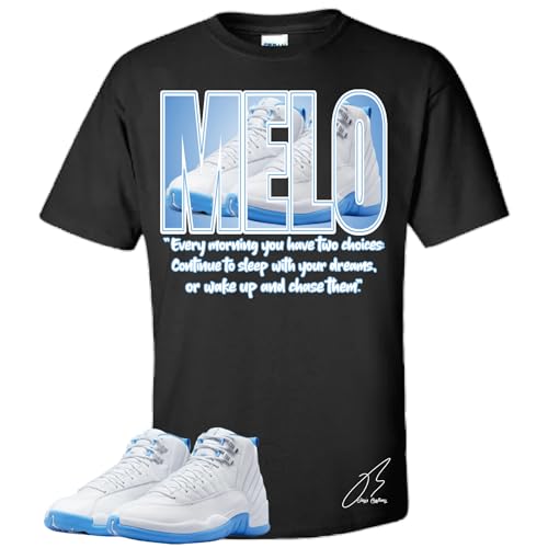Shirt to Match 12 MELO/University Blue, Sneaker Graphic Tee, Best Gift, Birthday, Mens Clothing (Black, 3XL)