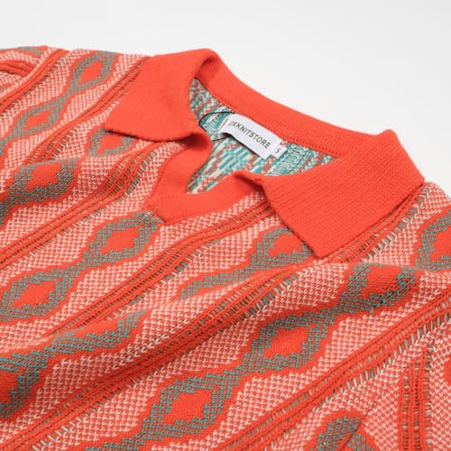 OXKNIT Men's Polo Shirts 60s Vintage Shirts Knitted Retro Polo Shirts Short Sleeve V-Neck Summer Shirt Grey-red