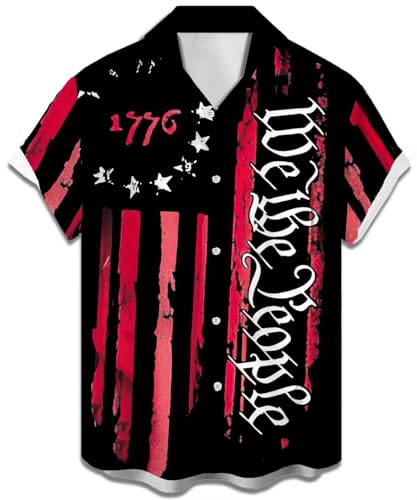 DUBMA USA Shirt Retro Short Sleeve Casual Button Down Bowling Shirts