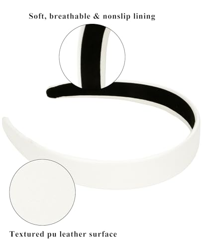 Wecoe White PU Leather 1 Inch Wide Non-Slip Fashion Headband Hair Accessory for Women and Girls, Holiday Costume Diademas Coreanas Para Mujer
