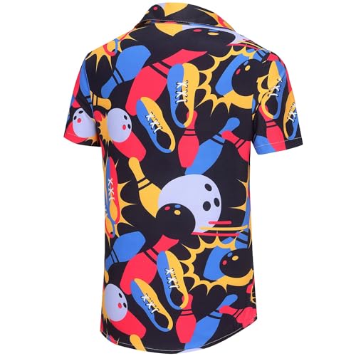 KYKU Men's Bowling Shirt Summer Beach Shirt Casual Button Down Short Sleeve