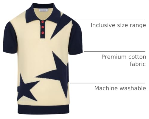 OXKNIT Knit Polo Shirts for Men, Dark Blue Star Vintage Polo Shirt Casual Short Sleeve Begie Golf T Shirts