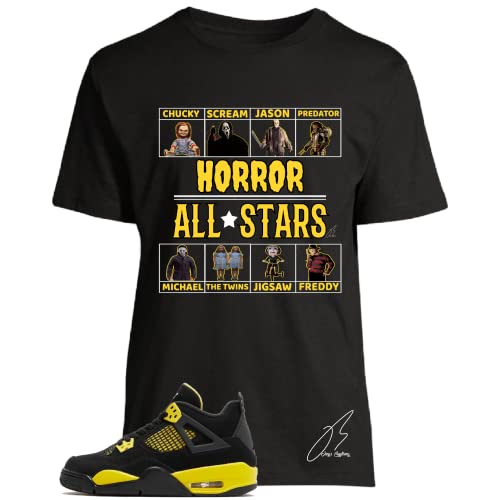 Shirt To Match Jordan Retro 4 Lightning Yellow,Horror Unisex Graphic Tee,Shoe Coordinating,Gift (XXL, Black)