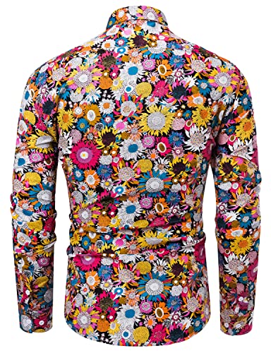 TUNEVUSE Men Floral Dress Shirt, Long Sleeve Button Down Patterned Cotton