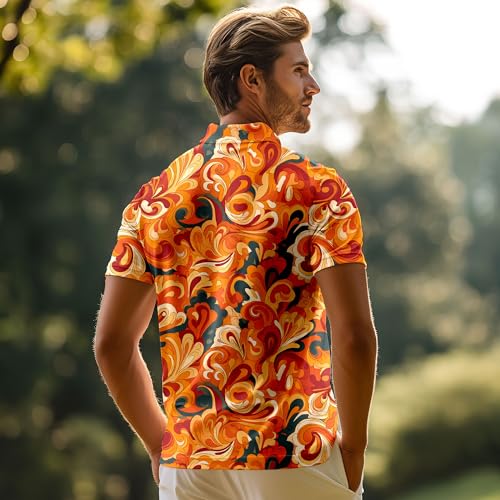 Funny Golf Shirts for Men,Mens Hawaiian Shirts Short Sleeve Novelty Crazy Golf Shirt 70s Paisley