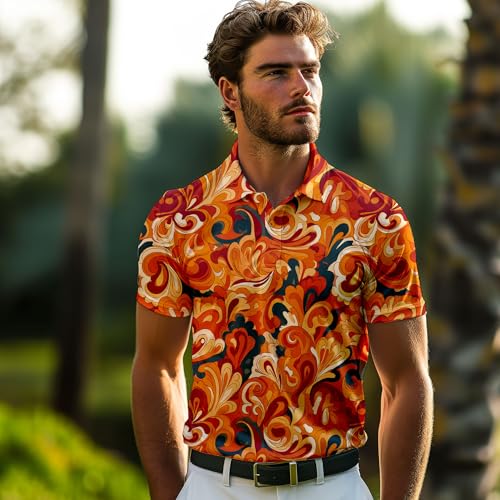 Funny Golf Shirts for Men,Mens Hawaiian Shirts Short Sleeve Novelty Crazy Golf Shirt 70s Paisley