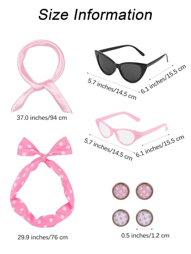 Aneco 6 Pack 50s Costume Set Chiffon Scarf Cat Eye Glasses Bandana Tie Headband Earrings for Women Accessories¡