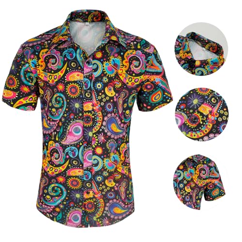 BONGZUO 70s Outfits for Men Retro 6Pcs Disco Costume with Accessories(Z3796YGBK,L)