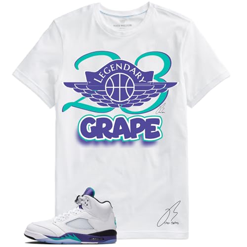 Shirt to Match 5 Grape/Purple/Teal, 23 Wing Sneaker Graphic Tee, Best Gift, Birthday, Mens Clothing, Unisex (White, 2XL)