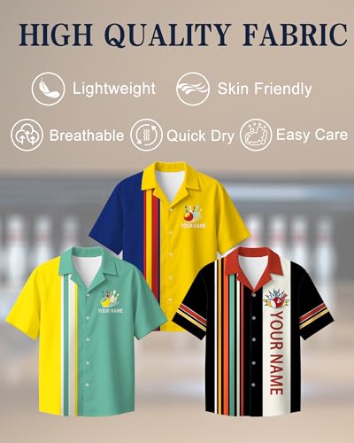 Custom Retro Button-Up Bowling Shirts for Men Women Personalized Team Name & Contrast Design Vintage Style for Bowling Teams