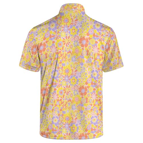70s Flowers Polo Shirt for Men 70s Golf Shirts Short Sleeve Golf Polos Shirts Retro Floral Shirt 2XL