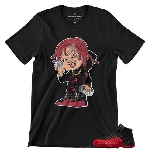 Jordan 12 Flu Game Black Varsity Red Shirt to Match Sneakers Men's Tee