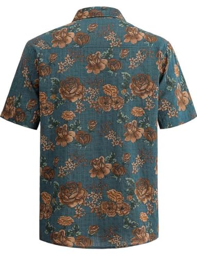 TIXMIE Mens Floral Hawaiian Shirt Short Sleeve Button Down Retro Shirts