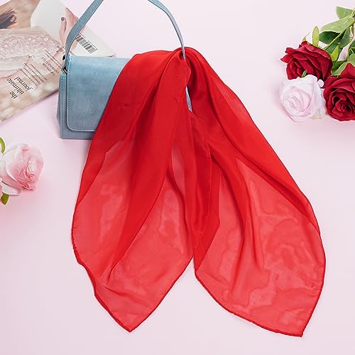 Jmkcoz 3 Pcs 50s Chiffon Scarf Sheer Square Neck Head Scarf for Women Girls Hip Hop 1950s Party Halloween Costume (Black White Red)