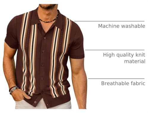 PJ PAUL JONES Mens Vintage Button Down Knitted Polo Shirt Dark Coffee L