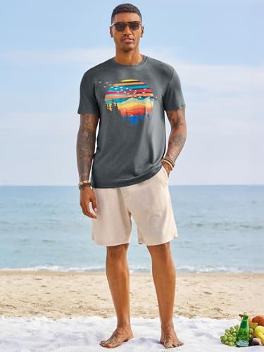 Runcati Mens Short Sleeve T-Shirts Graphic Crewneck Shirt Printed Tees Grey