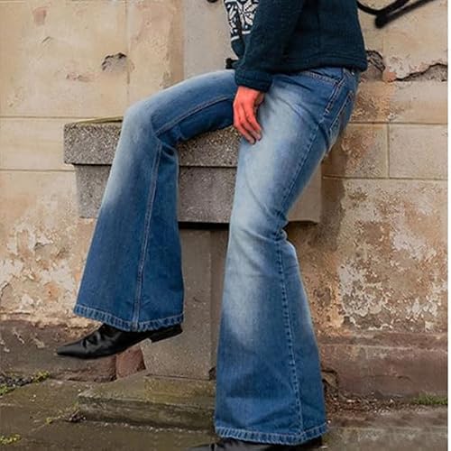 Men's Vintage Bell Bottom Jeans 60s 70s Outfits for Men,Mens Bell Bottoms Disco Pants Flared Jeans Bule