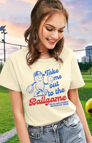 ALLTB Baseball Shirts Women Funny Baseball Mom Shirt Ballgame Graphic Tshirt Game Day Fan Tee Casual Short Sleeve Top Apricot