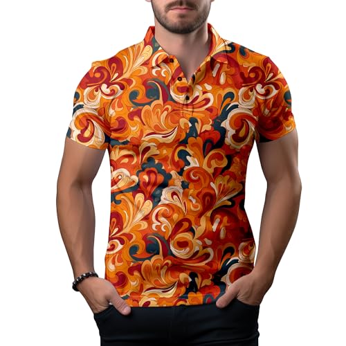 Funny Golf Shirts for Men,Mens Hawaiian Shirts Short Sleeve Novelty Crazy Golf Shirt 70s Paisley
