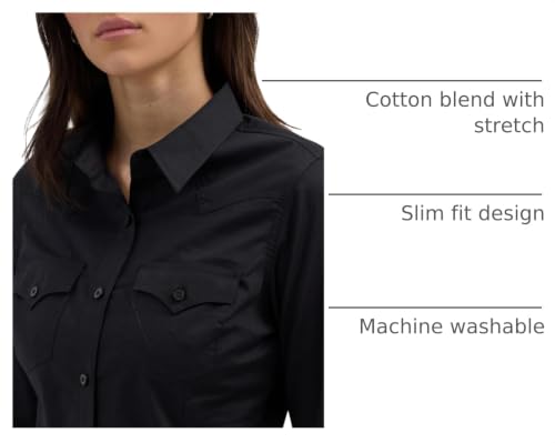Wrangler Western Women's Retro Button-Down Shirt, Black, Medium