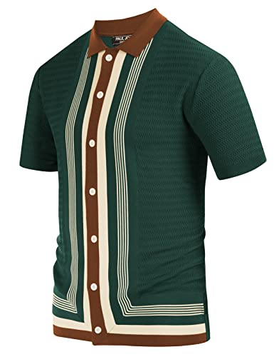 PJ PAUL JONES 70s Clothes for Men Retro Sweater Polo Shirts Striped Summer T-Shirts Dark Green L