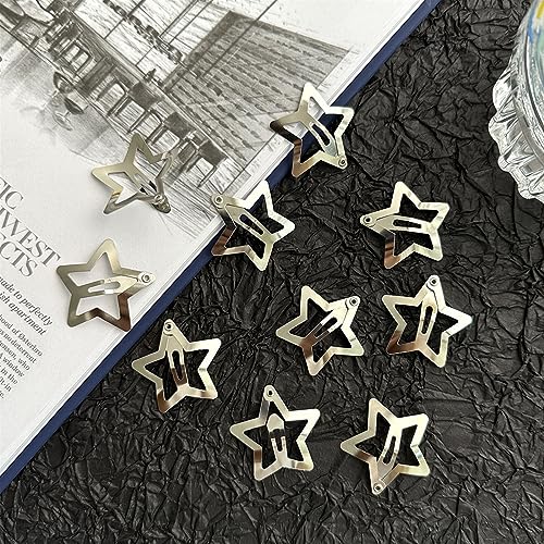 Star Hair Clips 2000s Y2K Snap Hair Barrettes Non Slip Star Hair Accessories Silver Metal Hair Clips for Girls Women -15 PCS 1.18"