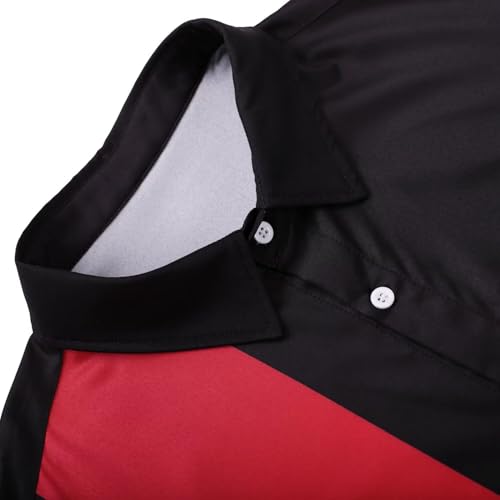 Men's Vintage Bowling Shirt 1950s Retro Short Sleeve Button Down Shirts Red and Black