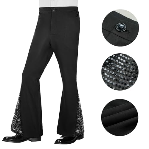 BONGZUO 70s Outfits for Men Retro 6Pcs Disco Costume with Accessories(Z3796YGBK,L)