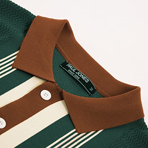PJ PAUL JONES 70s Clothes for Men Retro Sweater Polo Shirts Striped Summer T-Shirts Dark Green L