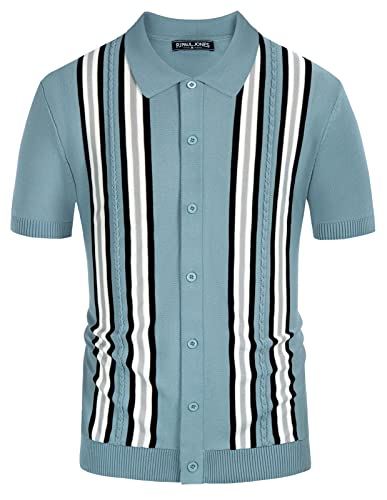 PJ PAUL JONES Mens Vintage Button Down Knitted Polo Shirt Blue L