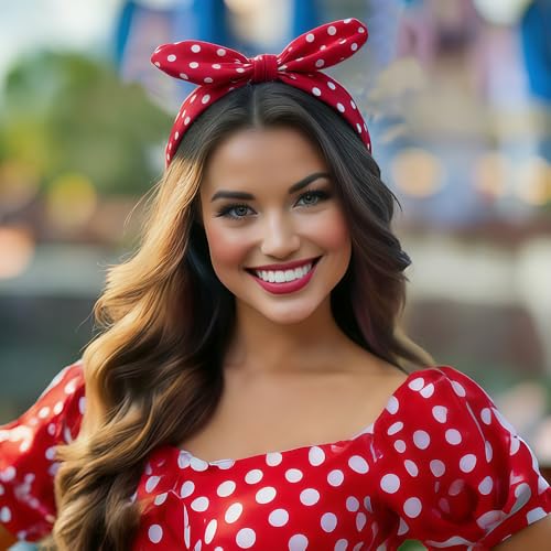 ELLOPH 6Pcs Polka Dot Headbands for Women with Adjustable Bow Classic Rosie The Riveter Headband Wide Knotted Hairband for 1950s Pin Up Outfits Cute Polka Dot Hair Accessories for Daily Workouts