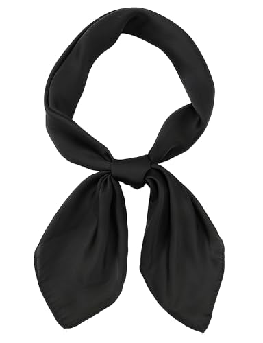 CHUNG Women's Scarf Satin Solid Color Fashion Girls Scarves bandana 50s Retro Emulation Silk Handbag Hair Ribbons Handkerchief Necktie Square 27.5",Black