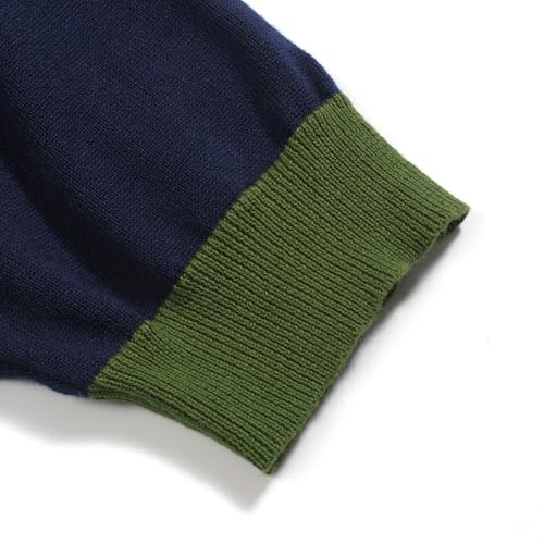 OXKNIT Women's Knit Polo Shirts Short Sleeve, 1960s Mod Style Retro Dark Blue Beige Stripes Tops with Quarter Button