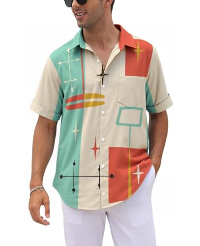 QIVICIMA Men's 50s Rockabilly Retro Bowling Shirt, C63 Retro, XL