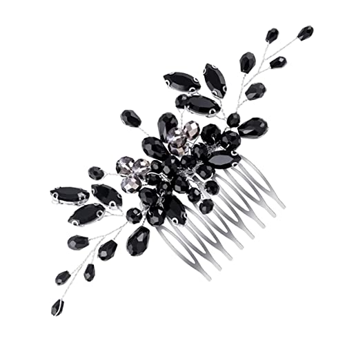 Black Teardrop Hair Side Comb Crystal Hair Pieces Rhinestone Headpieces Bride Wedding Hair Comb Bridal Hair Clip Side Combs Flower Headdress Hair Accessories for Women and Girls