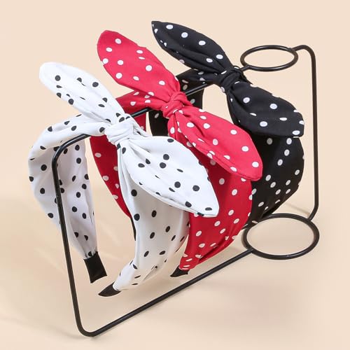 WJYX BOWS 6pcs Polka Dot Bow Headbands Vintage Retro Bunny Ears Hair Hoop