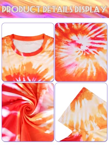 Treature Hippie Costume for Men 60s 70s Outfits for Men Tie Dye Shirt Set Fringe Carnival Vest Wig Tie Dye Headband for party (Orange 7 Pcs set, 2XL)
