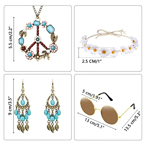Hicarer 4 Pcs 70s Hippie Accessories for Women Party Costume,White