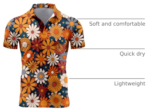 Retro 70s Men Golf Shirts for Men,Funny Golf Shirts for Men Short Sleeve 70s Clothes for Men
