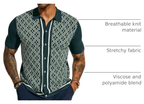 Men's Vintage Polo Shirts Lightweight Retro 70s Shirts for Men Knit Golf Shirts Green