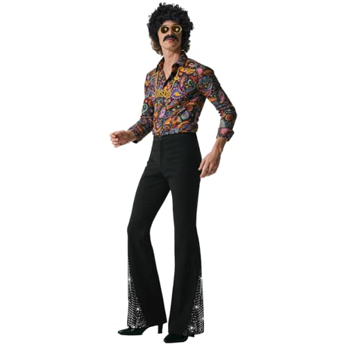 BONGZUO 70s Outfits for Men 6 Pcs Disco Costume with Bell Bottom Pants(Z3737STBK,XL)