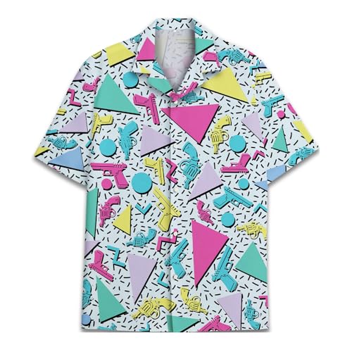 ACEPrints Retro Colorful Gun Hawaiian Shirts for Men Casual Bowling Shirt Mens Hawaiian Shirts Short Sleeve Button Down Shirt Men