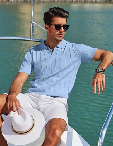 COOFANDY Mens Polo Shirts Short Sleeve Casual Knit Polo Shirt Vintage Golf T Shirts Old Money Tops