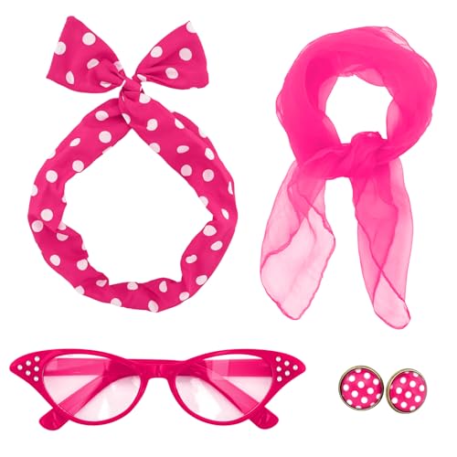 Sdfvsdg 50s Set 50's Costume Accessories Chiffon Scarf Cat Eye Glasses Bandana Tie Headband Earrings for Cosplay Party