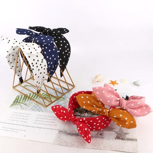 Jaciya Polka Dot Bow Headbands for Women Retro Bunny Ear Hairbands with Bow