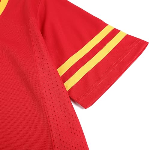 Pullonsy Retro Red Football Jerseys for Men Unisex 70s 80s 90s 00s 10s Classic Mesh Shirts Workout Fitness Outfits Cool Tops Yellow Stripe-Red Jersey,Men Size X-Large