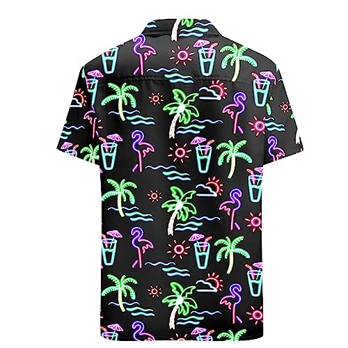 Stazary Mens Neon Flamingo Shirt for Men,80s Mens Disco Shirt Neon Men Button Up Shirts,Hawaiian Shirt Beach Shirts for Men